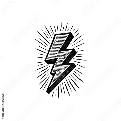 Engraving of Lightning Bolt, drawn in an engraved, woodcut style with fine details sketch engraving vector illustration. Scratch board imitation