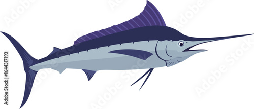 Sailfish swimming in deep ocean with prominent dorsal fin and elongated bill vector illustration 