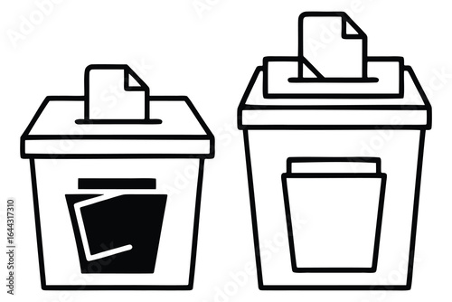 Two ballot boxes with papers silhouette isolated on white background