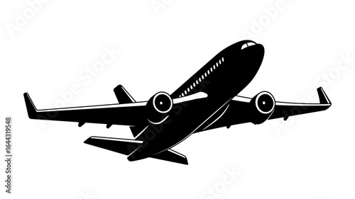 black silhouette of a flying airplane without background