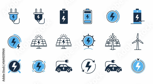 Collection of Renewable Energy and Electric Vehicle Icons.