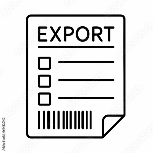 Simple Line Art Icon of an Export Document with Checkboxes and Barcode.