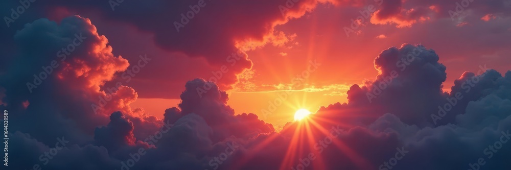 Fototapeta premium Fiery sunset hues bleed across a dramatic, cloud-filled sky , landscape, incredible
