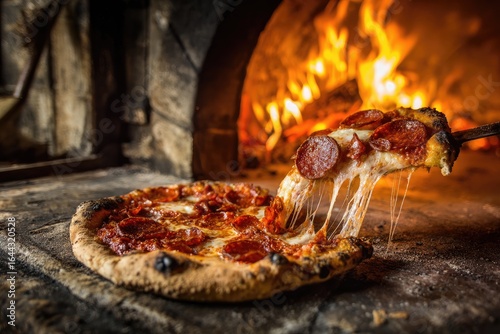 Pizza pulled from wood-fired oven