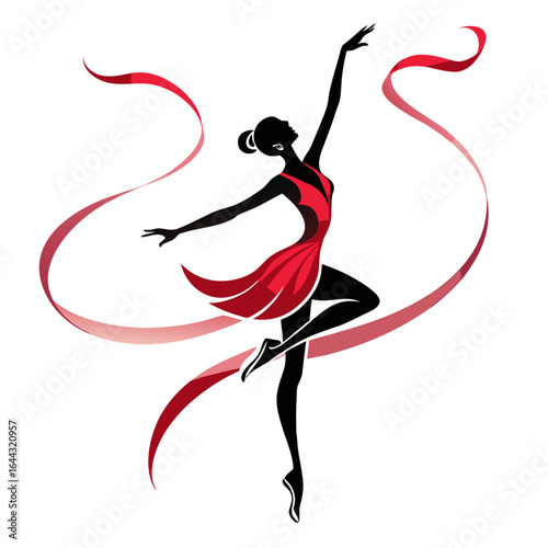 Elegant Ballerina Mid-Pirouette with Flowing Ribbons Vector Illustration

