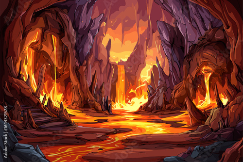 Fiery Lava Cave Illustration for Fantasy Backgrounds