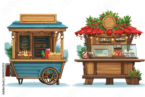 Charming Food Stalls Illustrations for Festive Outdoor Market