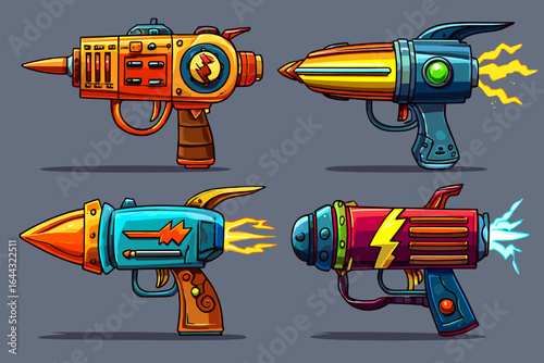 Set of Colorful Cartoon Space Blasters in Various Designs