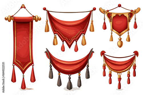 Elegant Red Banners and Drapes with Decorative Tassels for Festive Occasions
