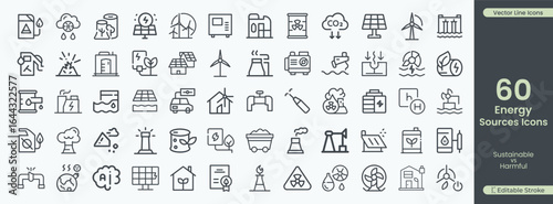 Energy source icons sustainable versus harmful icons