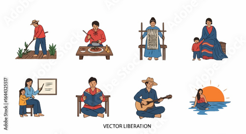 Diverse Depictions of Indigenous Lifestyles, Traditions, and Cultural Activities, Ideal for Educational Resources, Cultural Awareness Campaigns, and Illustrative Projects