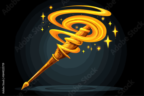 Golden Magical Staff with Swirling Energy and Sparks