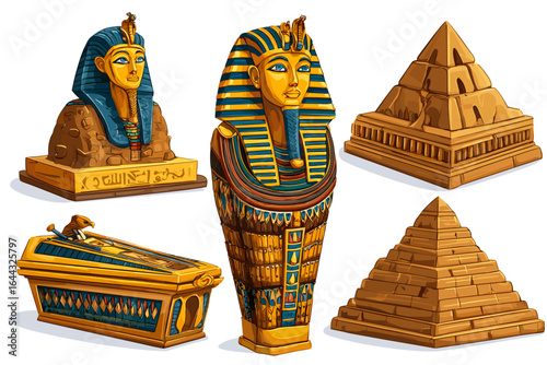 Ancient Egyptian Artifacts Collection: Pharaohs, Pyramids, and Sarcophagus Illustrations