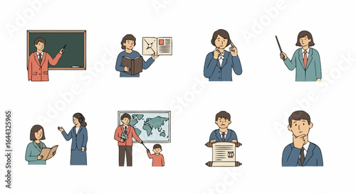 Diverse Cartoon Teacher Character Set for Educational Resources and Presentations, Ideal for Visualizing Educators and Classroom Scenarios in Digital Learning Materials
