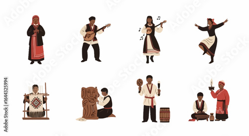 Diverse Artisans and Performers Showcase Cultural Heritage Through Traditional Crafts and Arts for Education and Cultural Preservation