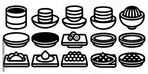 Set of Black Outline Food and Ingredient Icons on White Background ingredients dishes