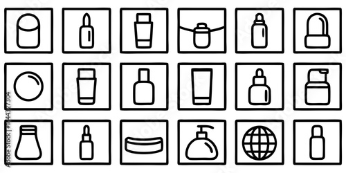 Collection of cosmetic and skincare product container icons in a grid layout bottle dispenser