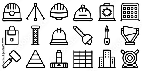 Assorted Construction and Industrial Icons Displayed in a Grid industry helmet