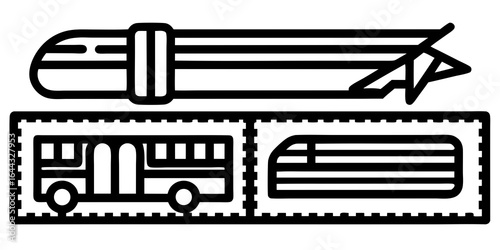 Transportation Icons Including Airplane Bus and Train travel