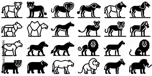 Diverse Collection of Animal Silhouettes Including Lions and Horses elephant