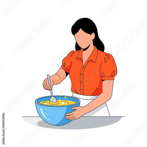 Woman stirs a bowl of batter for baking, illustrating the simple joy of homemade treats