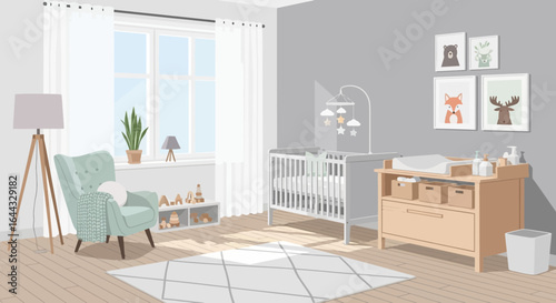 Serene and minimalist nursery interior featuring soft colors and natural light