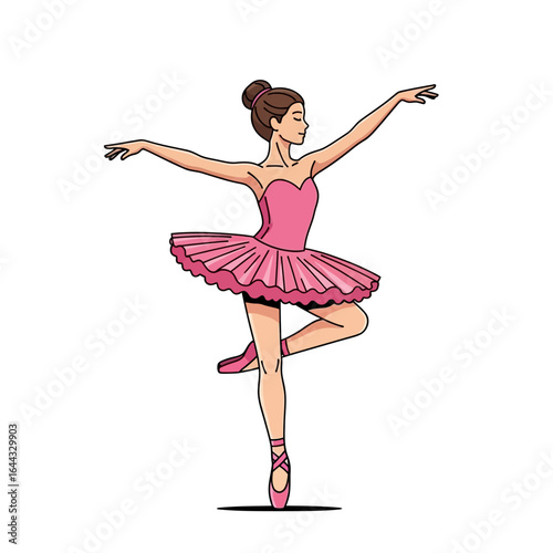 Elegant Ballerina in Pink Tutu Performing Ballet on White Background with Grace