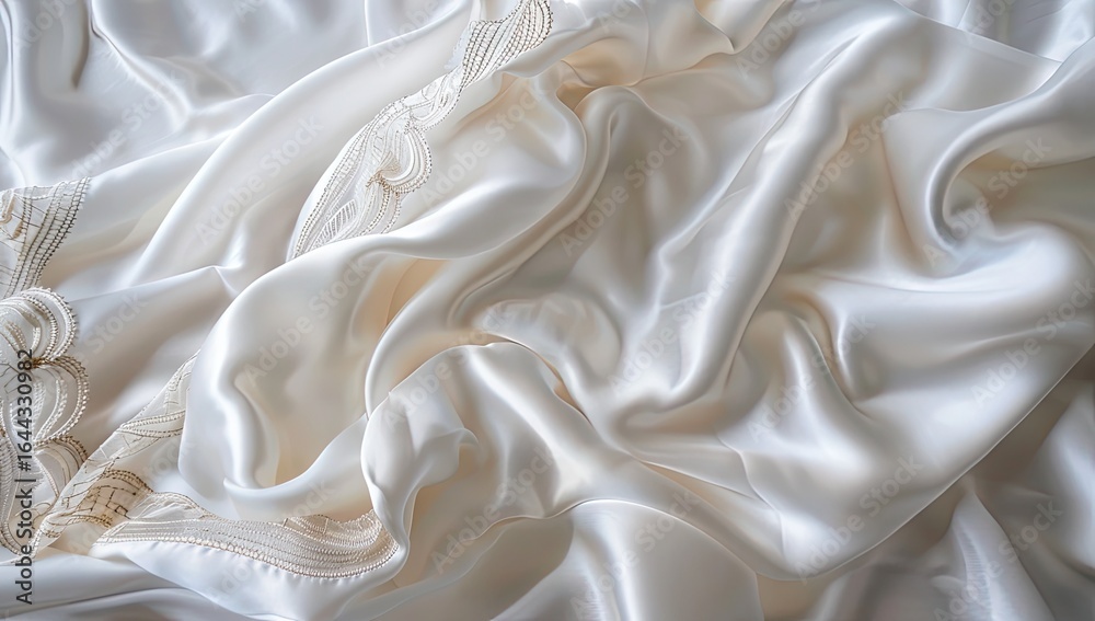 Obraz premium Soft cream silk fabric folds, close-up. Possible use textile design