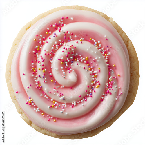 pink crumble style cookie, white background