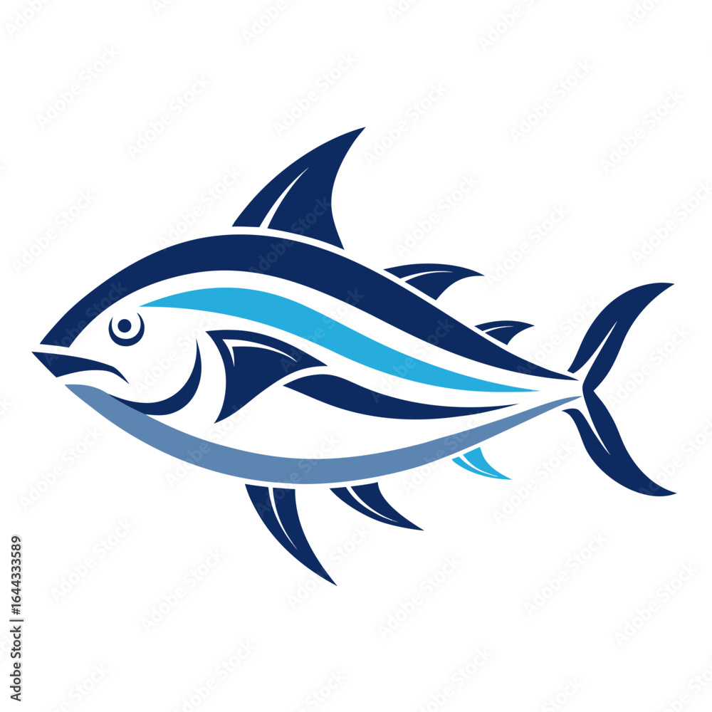 Obraz premium Minimalist Tuna Fish Silhouette with Ocean Wave Patterns Vector