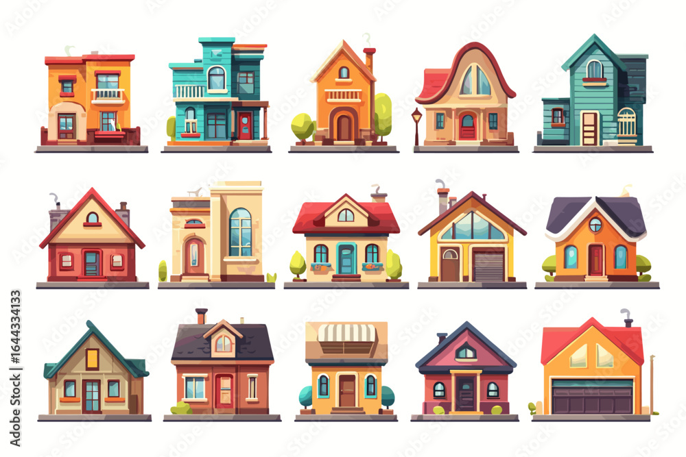 Fototapeta premium Colorful Collection of Cartoon Style Houses - Vector Illustrations for Creative Projects