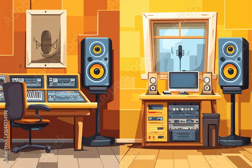 Modern Home Recording Studio with Mixing Desk and Speakers