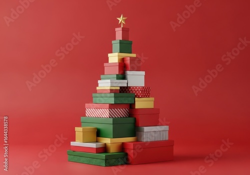 Creative Christmas Tree Made From Colorful Gift Boxes Festive Holiday Decoration