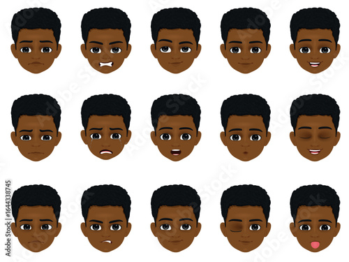 curly haired young boy facial expressions
