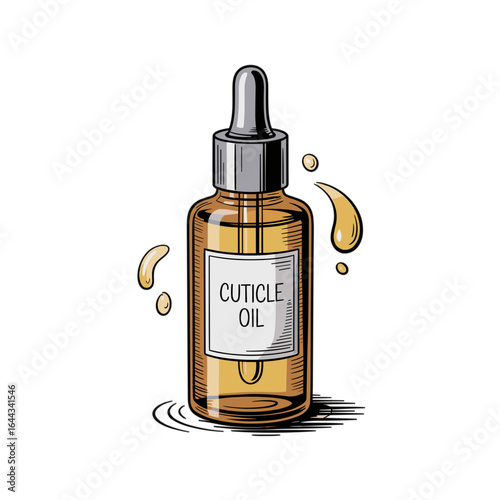 Cuticle oil bottle, hand-drawn illustration, beauty product, nail care concept