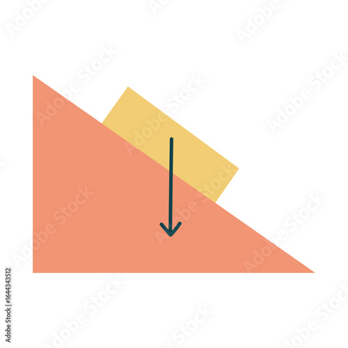 Gravity scheme hand drawn flat style vector illustration. Back to school theme element. Physics science. Bar on an inclined plane.