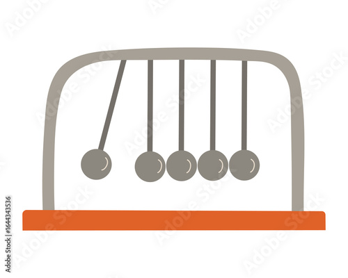 Newton's cradle hand drawn flat style vector illustration. Back to school theme element. Physics science dynamics