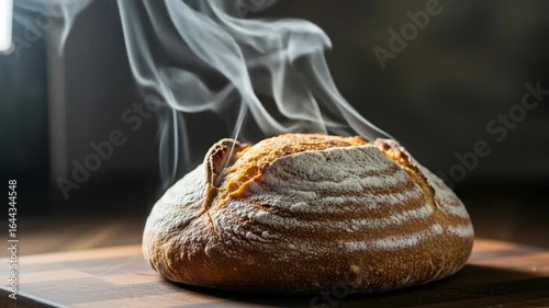 Freshly Baked Artisan Bread Steaming on Wooden Cutting Board