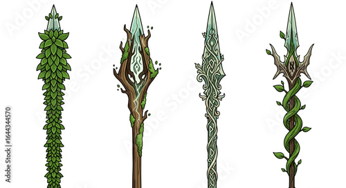 Elegant Nature-Themed Spears: A Fantasy Weaponry Collection