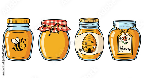 Cartoon Jars of Honey, Variety Pack, White Background