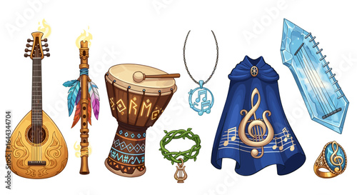 Enchanted Musical Instruments and Accessories Showcase Bardic Magic and Fantasy Flair