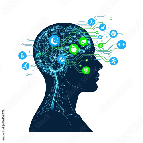  Biohacking and Human Mind - Neuroscience and Brain Connections Vector