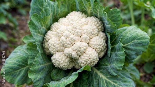 Close-up of cauliflower growing in the field Organic cauliflower growing