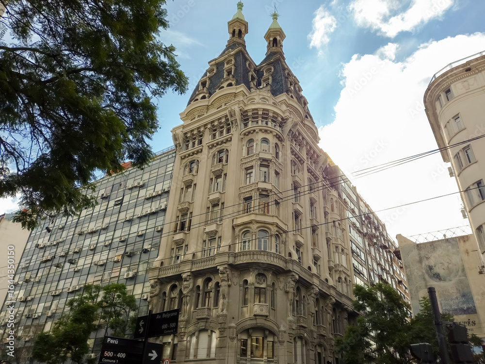 Naklejka premium Facade of the old Otto Wolf building, 1914, in art nouveau style on Belgrano Ave, Buenos Aires