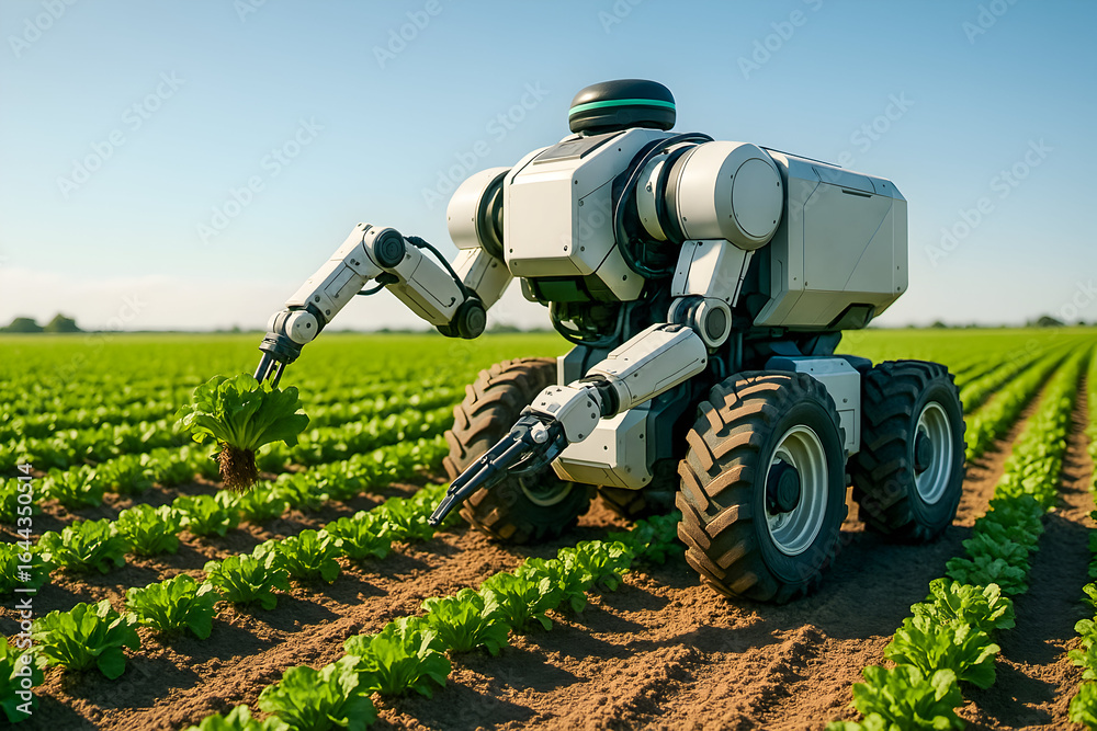Obraz premium Agricultural Robot Harvesting Lettuce