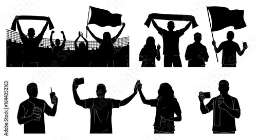 Excited Sports Fans Celebrating with Scarves, Flags, and Snacks at a Live Match Event