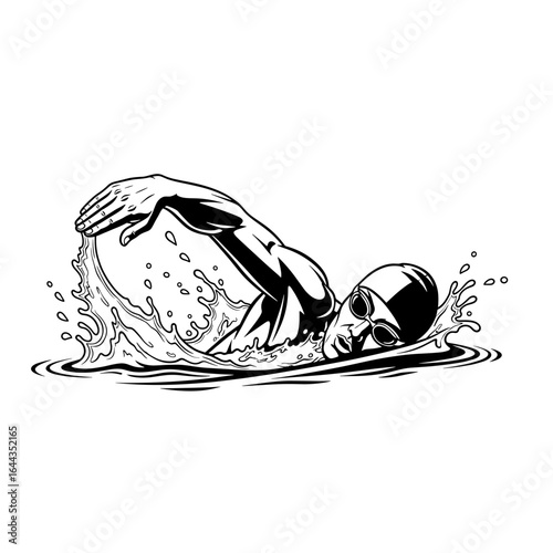 Dynamic swimmer in action, creating splashes while performing a freestyle stroke in water