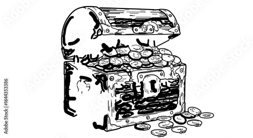 Object treasure chest drawing with gold coins vector illustration for pirate theme and adventure games design 100 vector