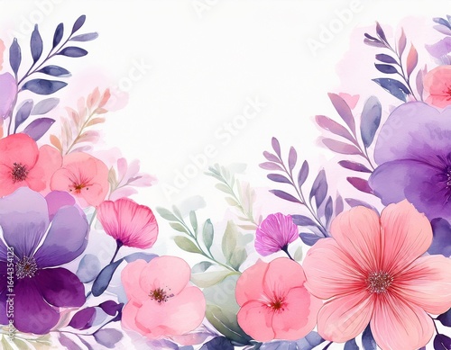 delicate watercolor floral background with pink and purple flowers