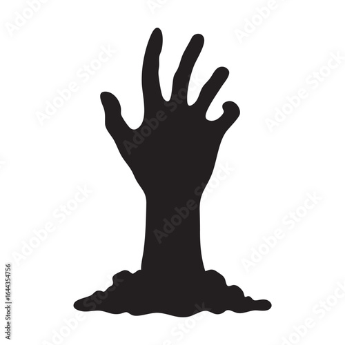 Zombie hand silhouette rising from the ground